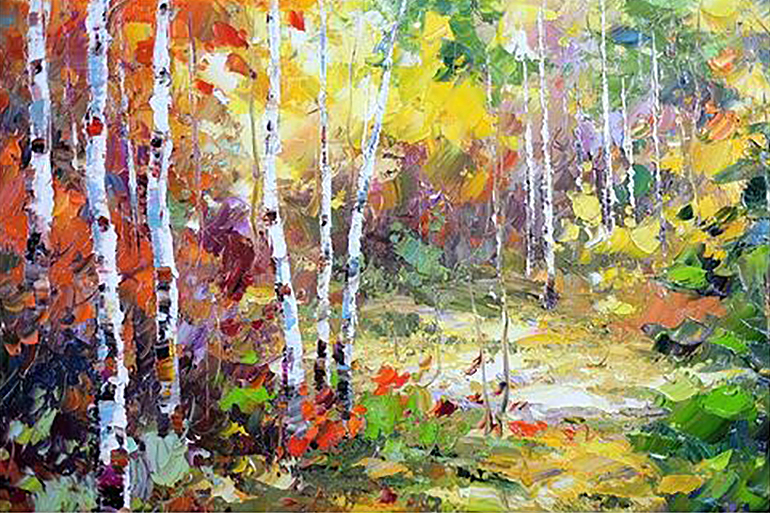 Red Yellow Trees Autumn by Knife 10 Oil Paintings
